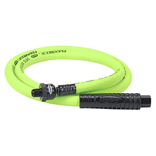 Flexzilla Ball Swivel Whip Air Hose, 3/8 in. x 4 ft. (1/4 in. MNPT Ball Swivel x 1/4 in. FNPT Ends), Heavy Duty, Lightweight, Hybrid, ZillaGreen - HFZ3804YW2B