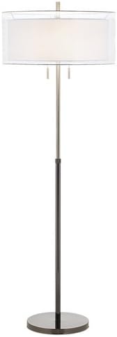 Pacific Coast Lighting 85-2261-26 Seeri 2-Light Floor Lamp, Brushed Chrome and Black Chrome Finish with Sheer Fabric and White Fabric Layered Shade