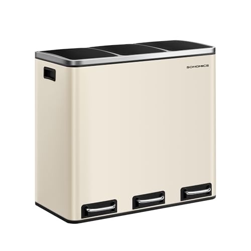SONGMICS Mülleimer Küche, 3 x 18 L, Mülltrennsystem 3 Fächer, mit Deckel