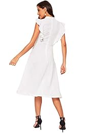 Verdusa - Vestido de mujer elegante con volantes y escote de corbata y mangas acampanadas