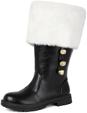 Botas De Papá Noel De Combate – Puños De Piel Sintética Blanca Y Cremallera – Suela Antideslizante – Ideales Para Disfraces Festivos – Talla Pantorrilla Ancha