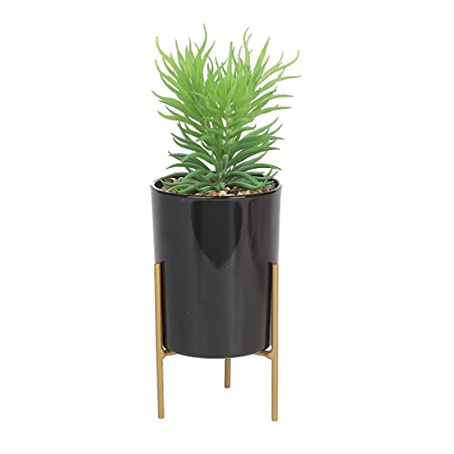 Sleepdown Halo Green Leaf Black Pot Stand Artificial Faux Plant for Home Office Bathroom Decor Indoor Decoration Aesthetics, Medium