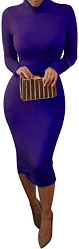 Women Winter Turtleneck Bodycon Dresses - Long Sleeve Solid Midi Sexy Club Dress