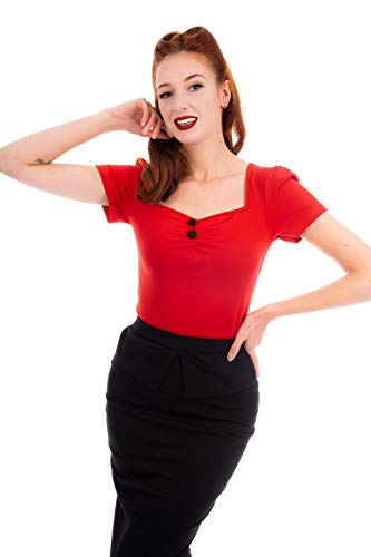 Ro Rox Retro Bluse Im 50er Jahre Pinup-Stil – Navy, Weiches Stretchmaterial, Mit Knopfleiste – Größen XS-4XL