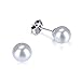 TGNEL Pearl Earrings Studs Stainless Steel, Round White Simulated Shell Pearl Earrings hypoallergenic for Women Sensitive Ears Pure Titanium Earring Backs Included (8mm White)