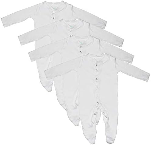 Budding Bear Set of 4 Organic Cotton Unisex Romper Footed Baby Wear White