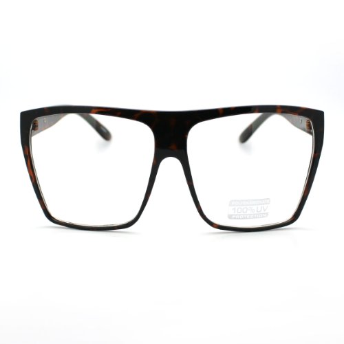 Tortoise Super Oversized Eyeglasses Flat Top Square Clear Lens Glasses Frames