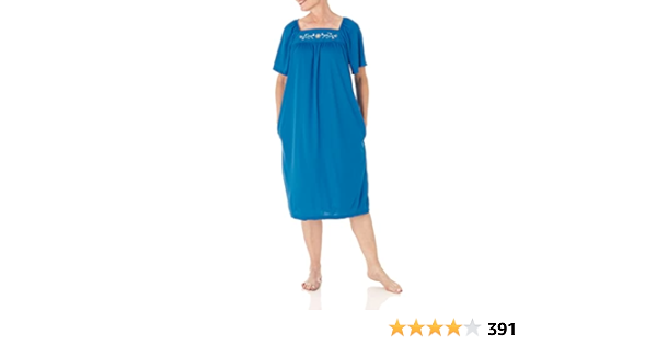 Amazon Com Amerimark 女款素色刺繡居家洋裝附口袋muu Muu 睡衣 1x 服裝 鞋子和珠寶