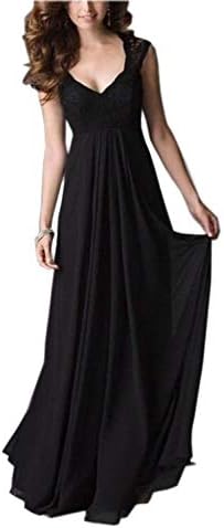 REMASIKO Women's Vintage Lace V Neck Sleeveless Maxi Bridesmaid Evening Dress