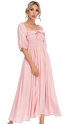 R.Vivimos Women Summer Half Sleeve Cotton Ruffled Vintage Elegant Backless A Line Flowy Long Dresses