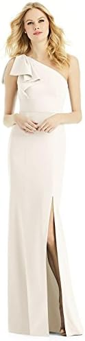 After Six Style 6769 Floor Length Crepe Trumpet Skirt Formal Dress - One Shoulder - Ivory - 0