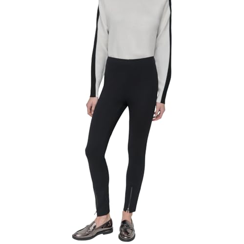 DKNY Pantalones para Mujer con Detalle de Cremallera, Negro, M
