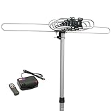 InstallerParts Snap On Amplified Outdoor HDTV Antenna - 150 Miles Long Range - Motorized 360 Degree Rotation - Wireless Remote Control