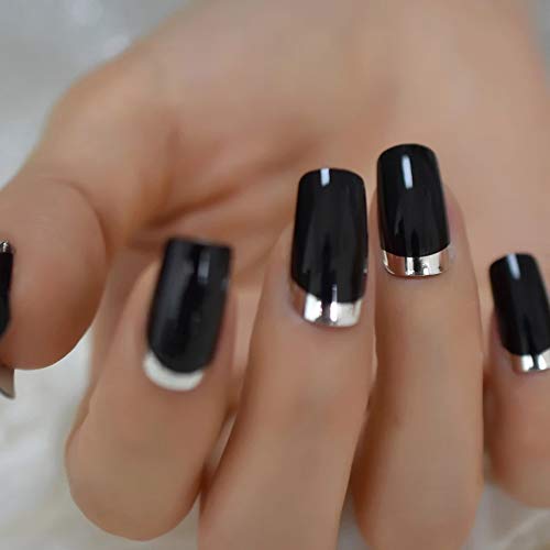 EDA LUXURY BEAUTY BLACK SILVER CHROME FRENCH GLAMOROUS DESIGN Full Cover Press On Gel Glitter Artificial Nail Tips Shiny Acrylic False Nails Extra Long Ballerina Coffin Square Super Fashion Fake Nails 3 EDA LUXURY BEAUTY BLACK SILVER CHROME FRENCH GLAMOROUS DESIGN Full Cover Press On Gel Glitter Artificial Nail Tips Shiny Acrylic False Nails Extra Long Ballerina Coffin Square Super Fashion Fake Nails