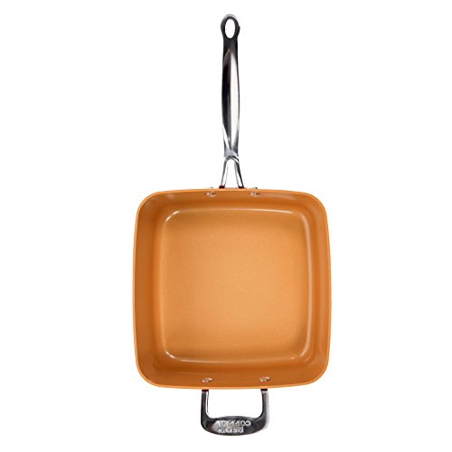 Red Copper Square Pan 5 Piece Set by BulbHead, 10Inch Pan, Glass Lid