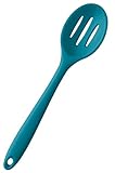 StarPack Basics Range Silicone Slotted Spoon In FDA Grade With Hygienic Solid Coating + Bonus 101 Cooking Tips (Teal Blue)