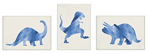 The Kids Room by Stupell Blue Geometric Ombre Dinosaurs 3pc Wall Plaque Art Set…