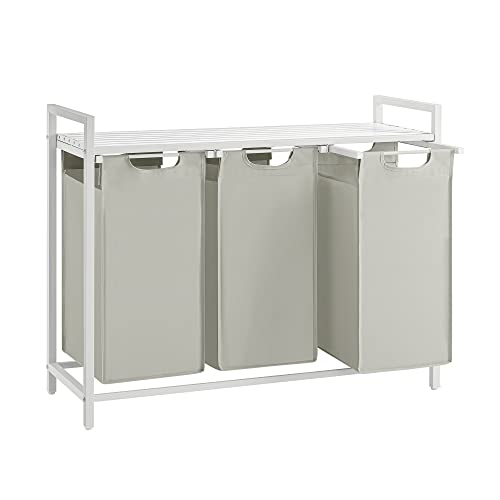 VASAGLE Wäschekorb mit Ablage, 3 x 40 L, Metallrahmen, 92,5 x 33 x 72 cm