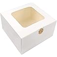 BAKIPACK 25 White Bakery Boxes With Window, 8x8x4 Inches Cake Boxes With Window, Treat Boxes For Pastry, Cupcake, Cookies, Muffins, Pie