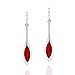 AeraVida Classy Long Red Coral Inlay .925 Sterling Silver Dangle Prom Earrings