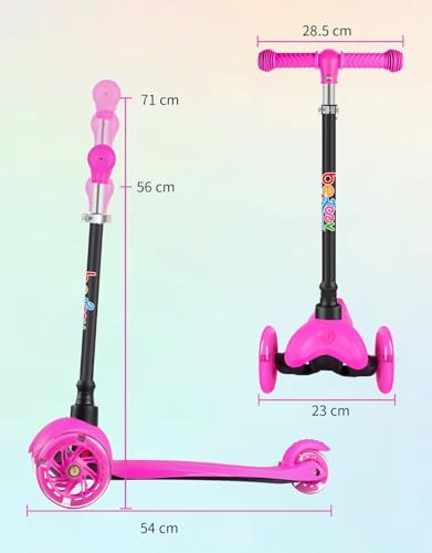 BELEEV 3 Wheel Scooter for Kids Ages 2-6, Scooter for Toddlers Girls Boys, 4 Adjustable Heights, Light Up Wheels, Lean to Steer System, Extra-Wide Deck, Kick Scooter for Children Beginners