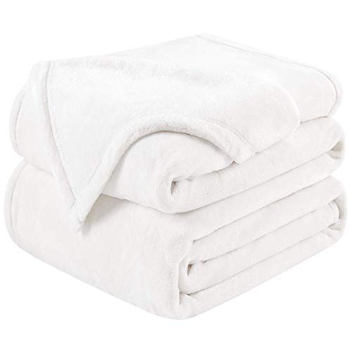 Photo 1 of HOMEIDEAS Flannel Fleece Blanket Throw Size - Lightweight Fuzzy Blanket for All Season - Super Soft for Couch Bed Camping Travel (50x60, White)