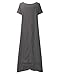 ZANZEA Women's Solid Short Sleeve Fake Two Piece Loose Cotton Linen Maxi Dress Gray XL