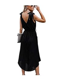 ANRABESS Vestido de mujer sin mangas, sin hombros, con cintura y cuello en V, con cinturón