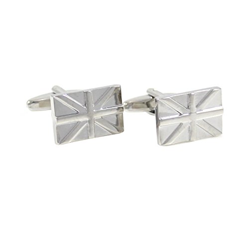 MENDEPOT Silver Tone Union Jack Flag Cuff Links with Gift Box
