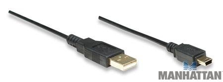 Manhattan, 6 feet Hi-Speed USB 2.0 A/Male to Mini 5-Pin Male Cable, Black