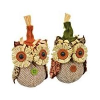 LJIF Thanksgiving Fall Harvest Autumn Super Cute Burlap Fall Owl Ornaments, 5 in. Bundle 2