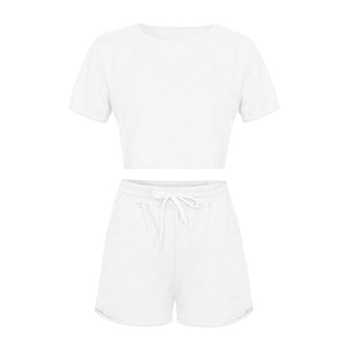 WuyiM® 2018 Womens 2PCS Activewear Set Ladies Crop Top T-Shirt Sport Shorts (White, L) - Thumbnail 2