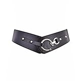 Retro Wide Metal Interlock Buckle Womens Elastic Waist Belt Cinch (Black 1, Suit Waist 34-38in)