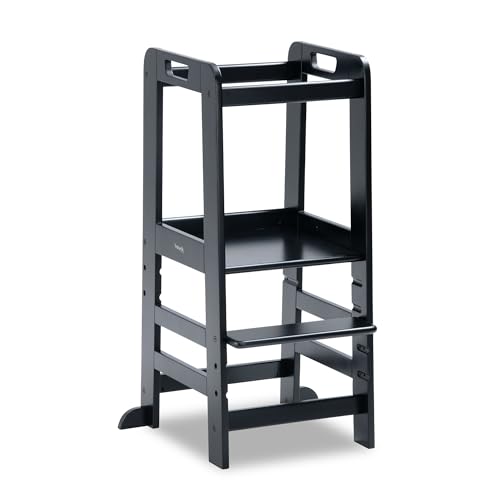 hauck Learn N Explore, Black - Montessori Learning Tower for Children 1+ Years up to 40 kg, FSC® Certified Beechwood Adjustable Nursery Standing Tower for Kitchen Counter Sink Bathroom