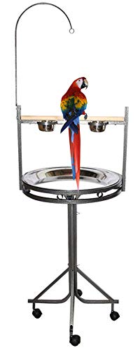 Mcage 72″ Large Parrot Wood Perch Playstand Stainless Steel Tray Bowls with Toy Hook