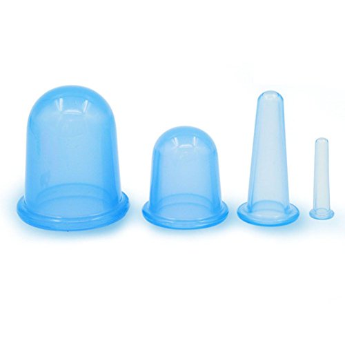 VASSOUL Anti Cellulite Silicone Neck Face Body Massage Cupping Cups Blue x 4 Sizes with full Instructions