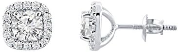 5mm Cubic Zirconia Screw Back Cushion Shape Halo Stud Earrings For Women Girls White Gold Over