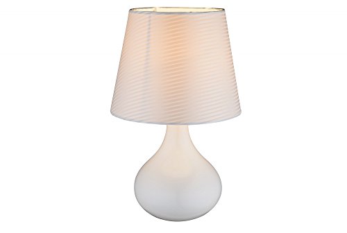 GLOBO Lampe a poser céramique - Tissu blanc - Interrupteur - Diametre 17 cm - Hauteur 27 cm - Blanc