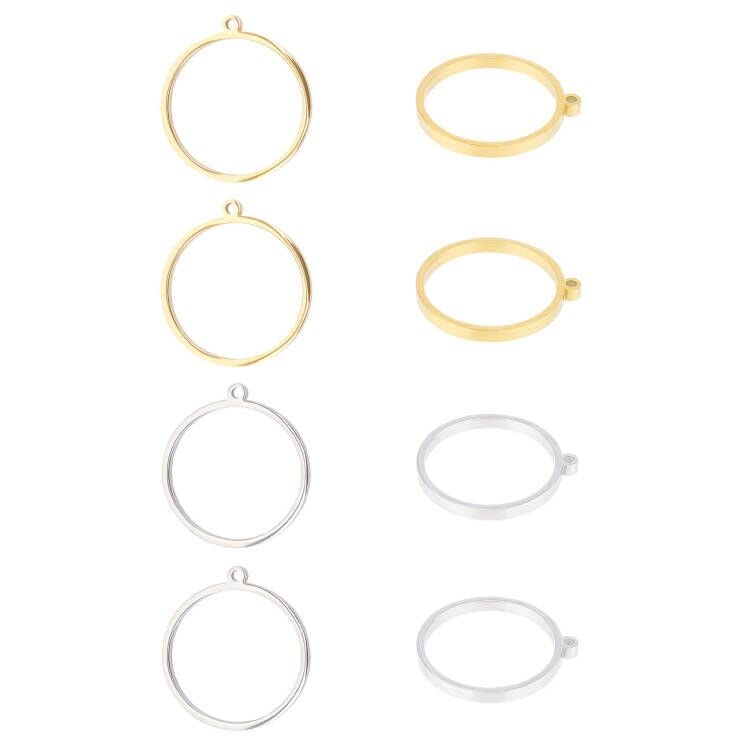 UNICRAFTALE 8Pcs 2 Colors 304 Stainless Steel Open Back Bezel Pendants Ring Circle Shape Charms Manual Polishing Hollow Frame Pendants for DIY Resin Pressed Flower Crafts Jewelry Making