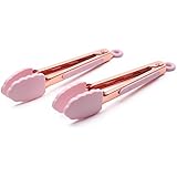 Cook With Color Set of Two 6” Rose Gold and Pink Mini Kitchen Food Tongs with Silicone Tips and Handles for Non Stick Cookware