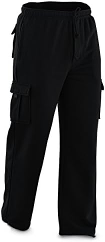 The North Pole Men's Cargo Sweat Pants Track Fleece Heavy Weight Plus Size 3XL-5XL (4XL, Black)
