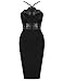 UONBOX Women's Sexy Lace Spliced Backless Spaghetti Strap Halter Cocktail Party Bandage Dress Black L