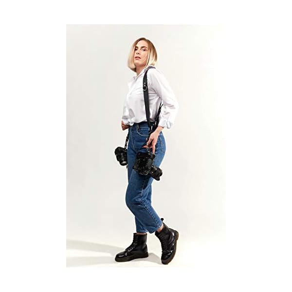 C Coiro Kameragurt für 2 Kameras mit doppeltem Tragegurt aus Leder und verstellbarem Schultergurt - Ledergurt für DSLR/SLR - Camera Dual Shoulder Strap, Standard/Schwarz – Bild 8