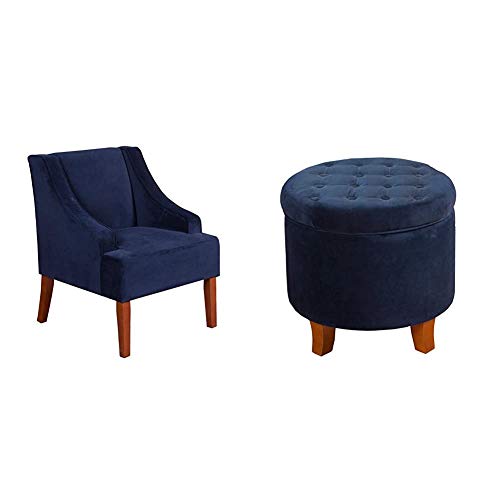 HomePop Velvet Swoop Arm Accent Chair, Navy & Velvet Button Tufted