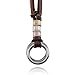 MOWOM Silver Tone Brown Alloy Genuine Leather Pendant Necklace Double Ring Adjustable