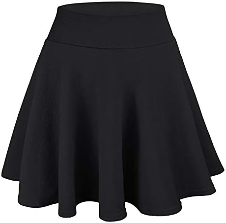 WinCret Women's Basic Elastic Flared Casual Versatile Mini Skater Skirt for School, Office, Dates, and Parties