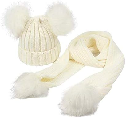 Happyjiu Kids Boys Girls Hat Scarf Set Warm Winter Snow Knit Beanie Skull Cap