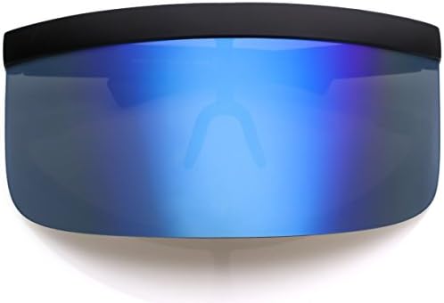 Oversized Futuristic Shield Flat Top Mirrored Mono Lens Visor Sunglasses (Mirror blue)