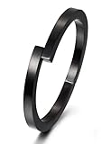 Wistic Black Bracelet with Stainless Steel Bangle Cuff and Magnetic-Clasp Plain Polished for Men Boy (Black)