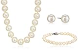 Sterling Silver White 6-7mm Freshwater Cultured Pearl Necklace, Bracelet and Earrings Set
